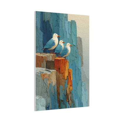 Seagull Trio Driftwood Relief Wall Art & Canvas Print