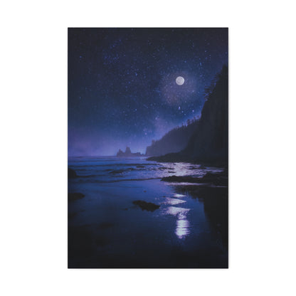 Moonlit Starry Coastline Wall Art & Canvas Print