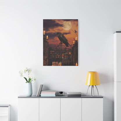 Raven on Moonlit Cemetery Gate Wall Art & Canvas Print