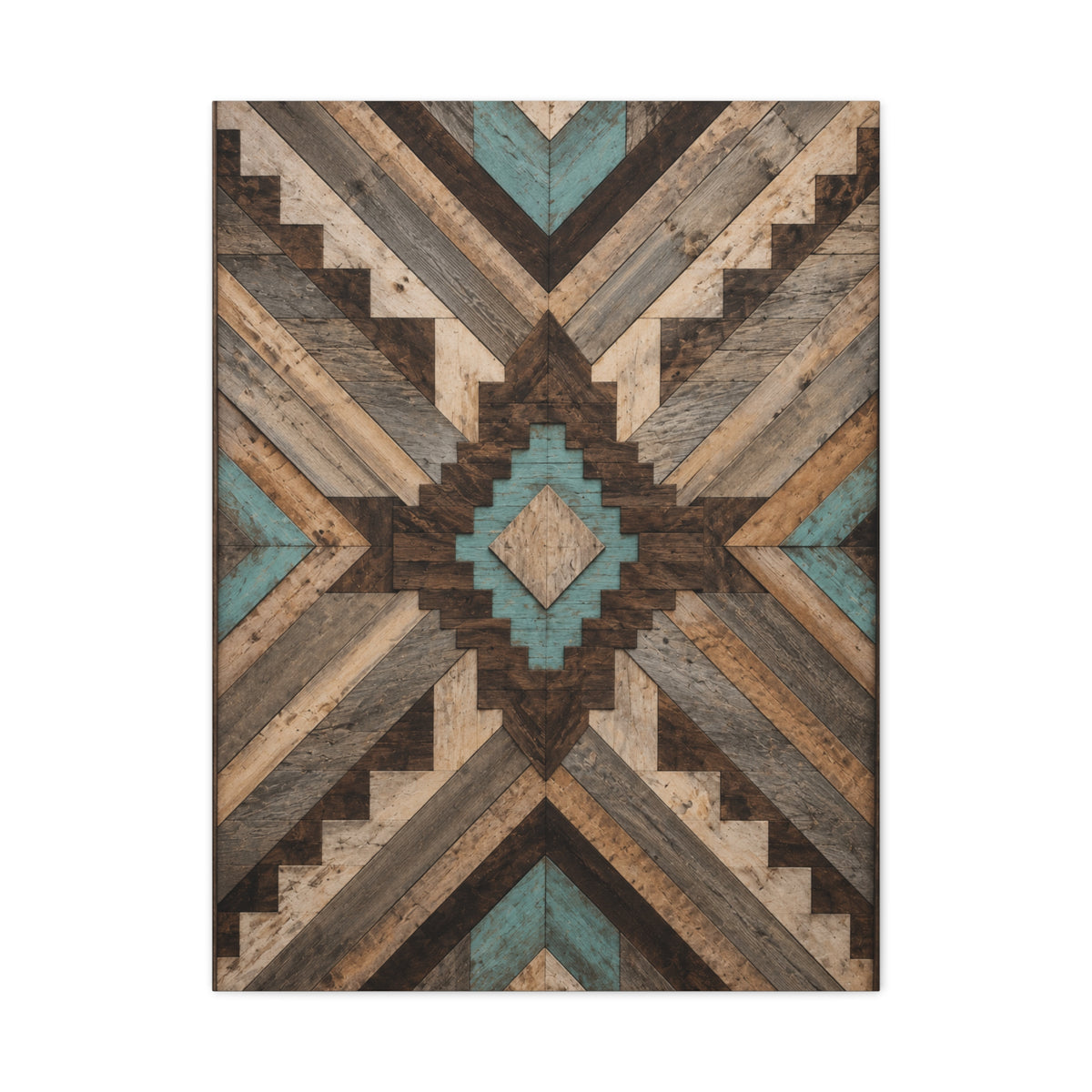 Reclaimed Wood Aztec Geometric Panel Wall Art & Canvas Print