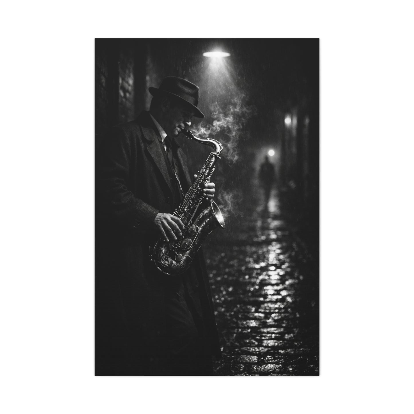 Noir Jazz Saxophone Alley Wall Art & Canvas Print