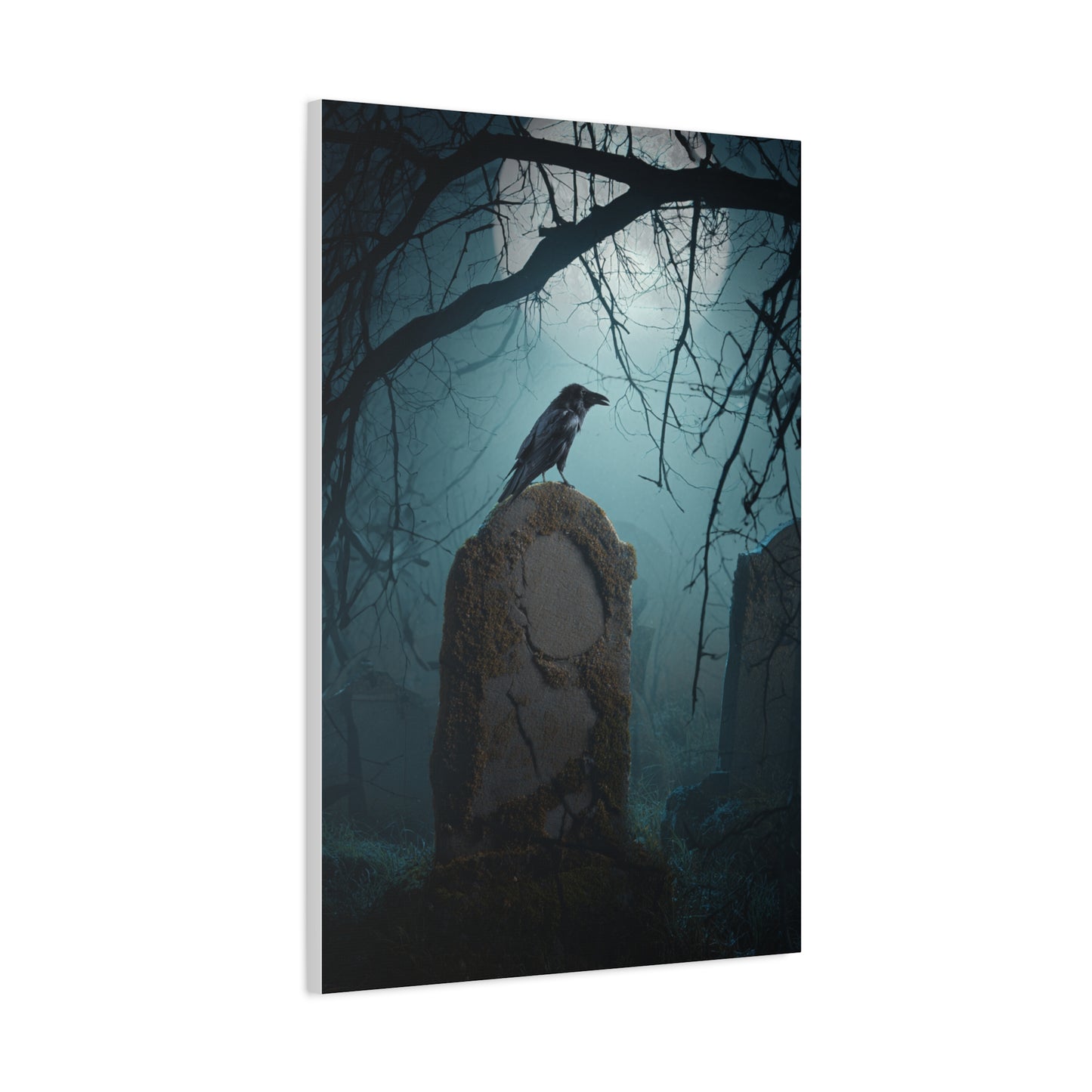 Raven on Ancient Gravestone Wall Art & Canvas Print