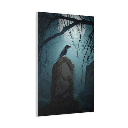 Raven on Ancient Gravestone Wall Art & Canvas Print