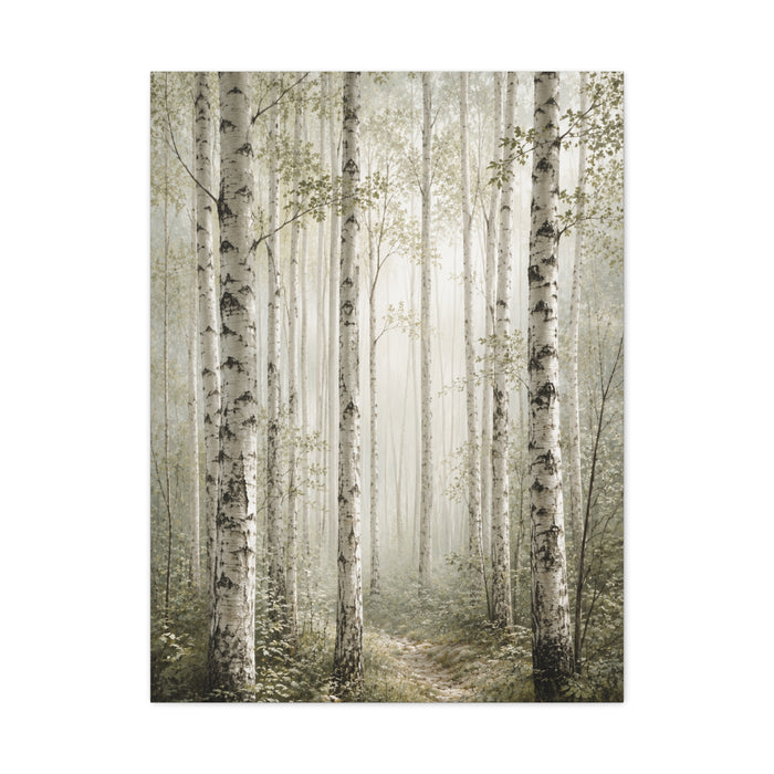 Soft Birch Forest Pathway Trees Wall Art & Canvas Print