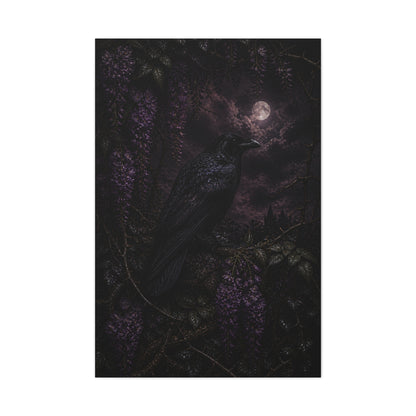 Raven in Wisteria Moonlit Scene Wall Art & Canvas Print