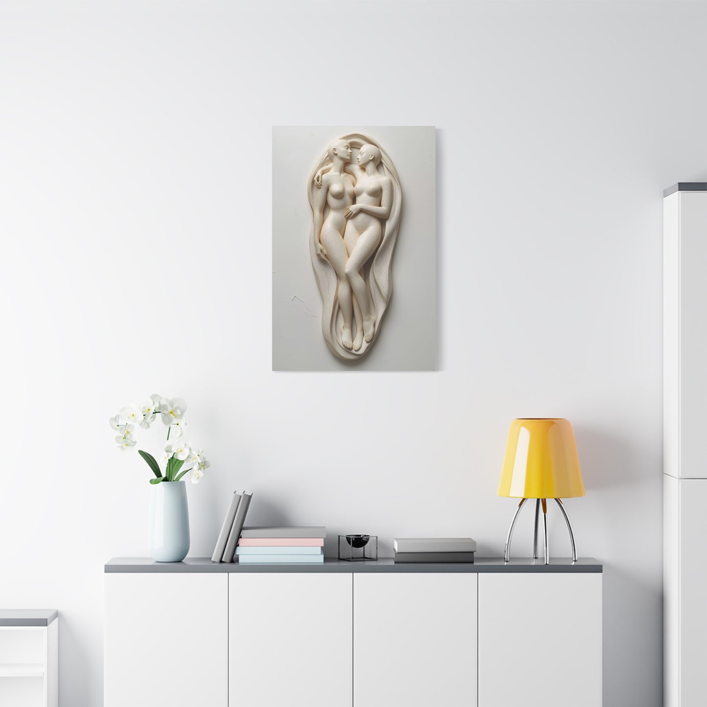 Sculptural Dual Figure Relief Wall Art & Canvas Print