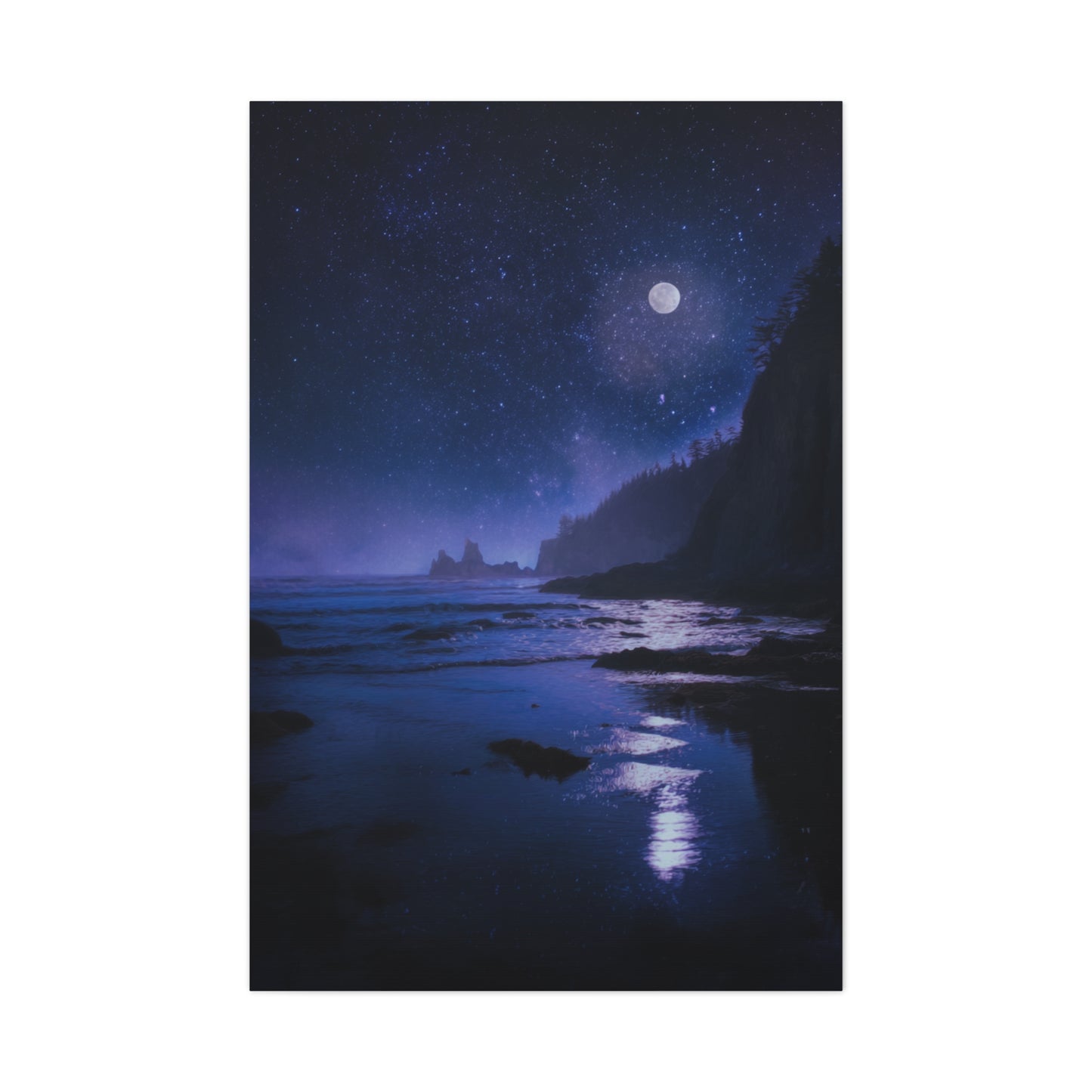 Moonlit Starry Coastline Wall Art & Canvas Print
