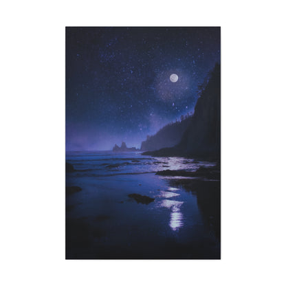 Moonlit Starry Coastline Wall Art & Canvas Print