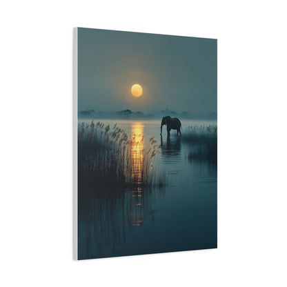 Moonlit Elephant Lake Reflection Wall Art & Canvas Print