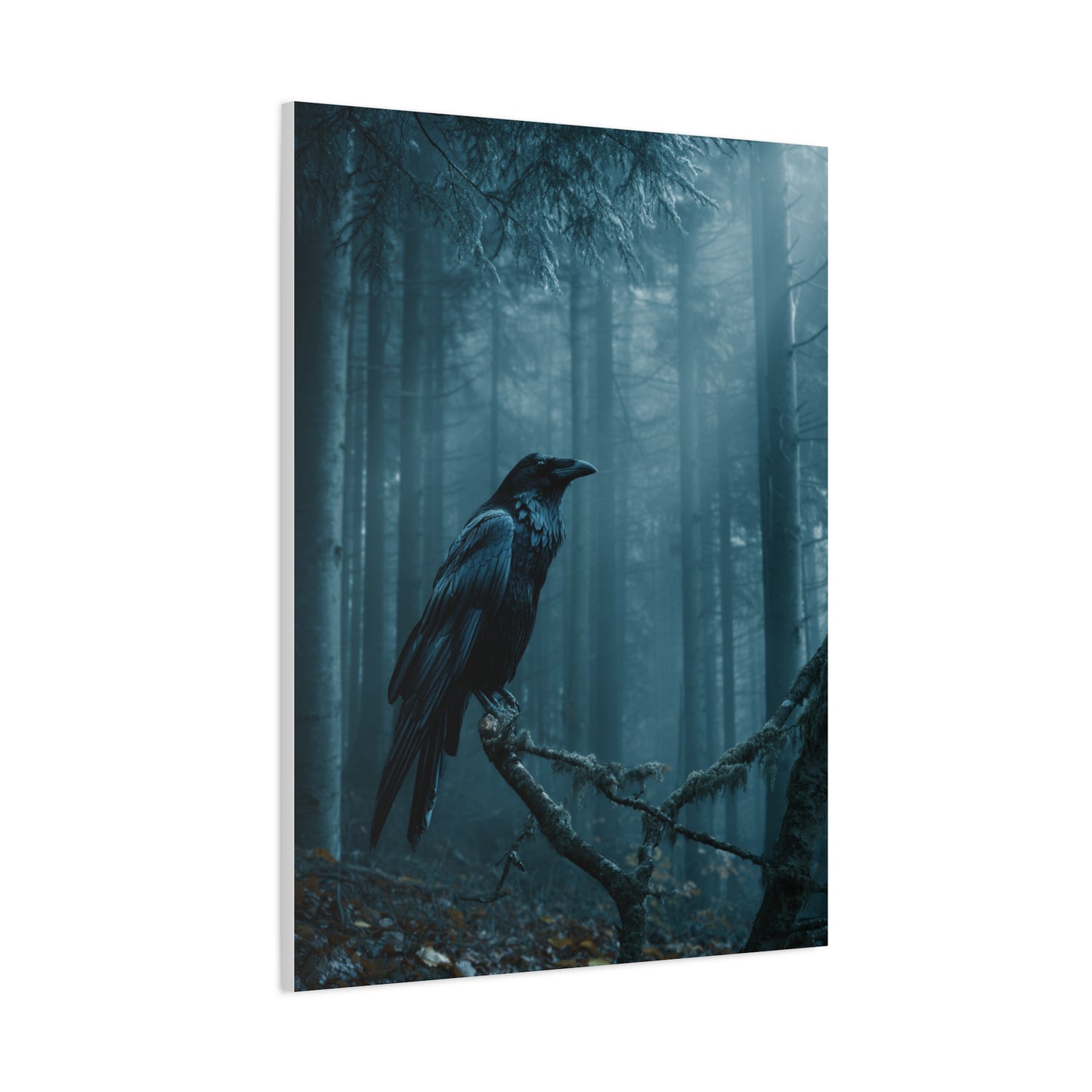 Raven in Twilight Pine Forest Wall Art & Canvas Print
