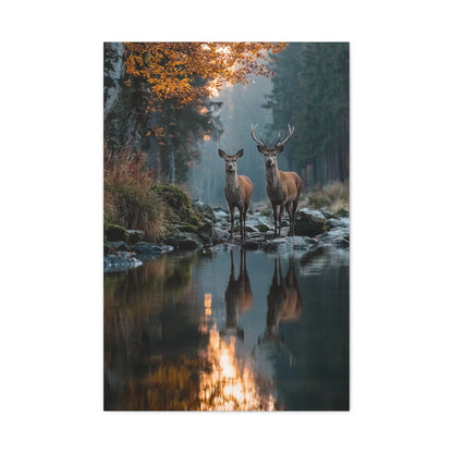 Autumn Forest Deer Reflection Wall Art & Canvas Print