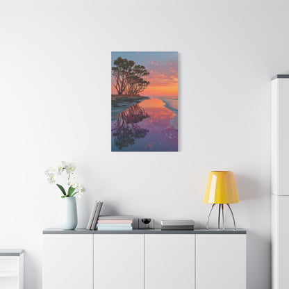 Driftwood Coastal Reflection Sunrise Wall Art & Canvas Print