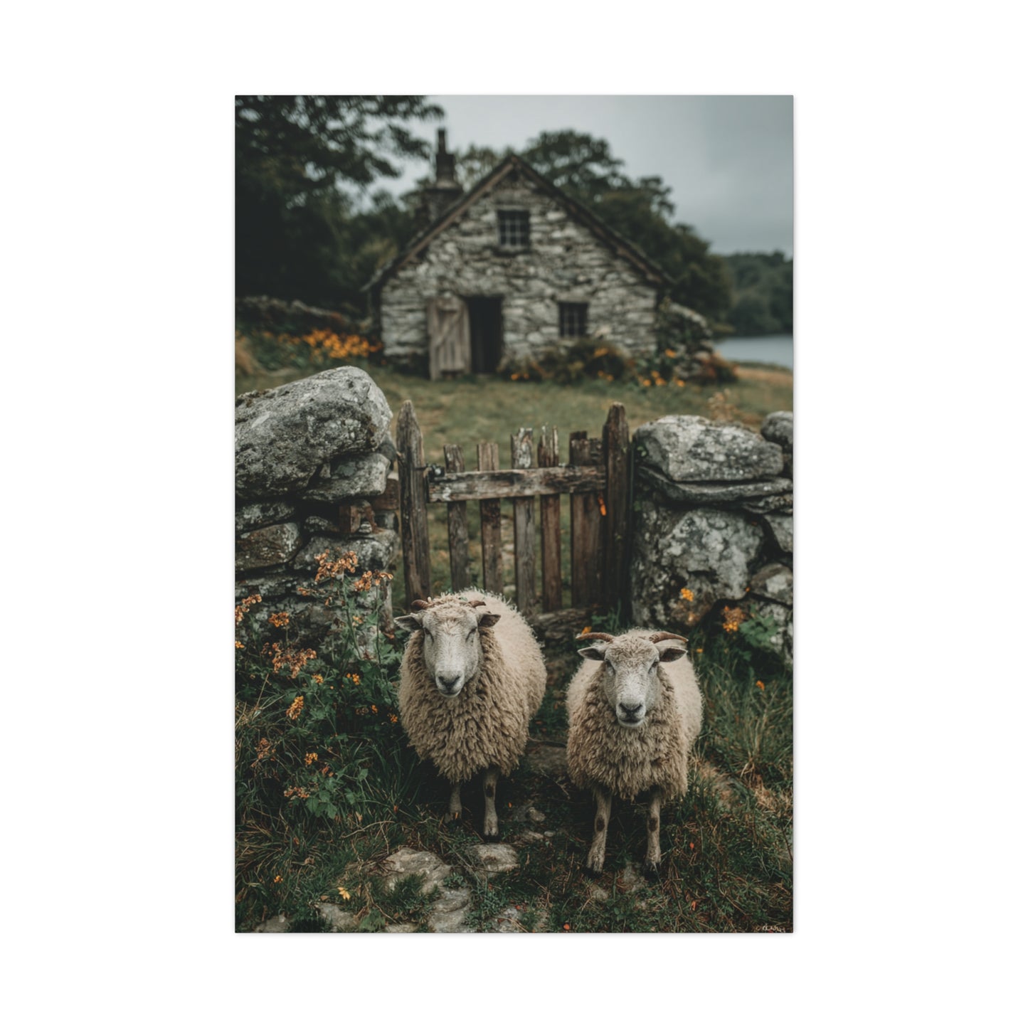 Sheep at Farmhouse Gate Wall Art & Canvas Print
