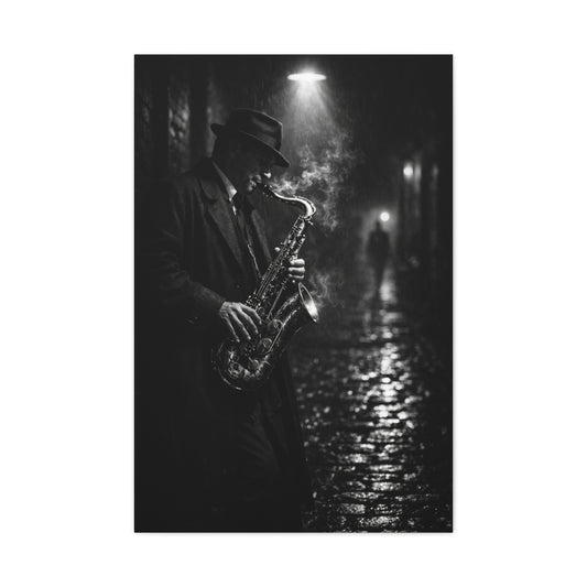 Noir Jazz Saxophone Alley Wall Art & Canvas Print