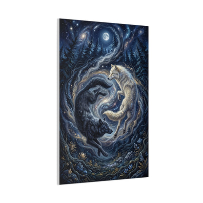 Yin Yang Cosmic Wolves Balance Scene Wall Art & Canvas Print