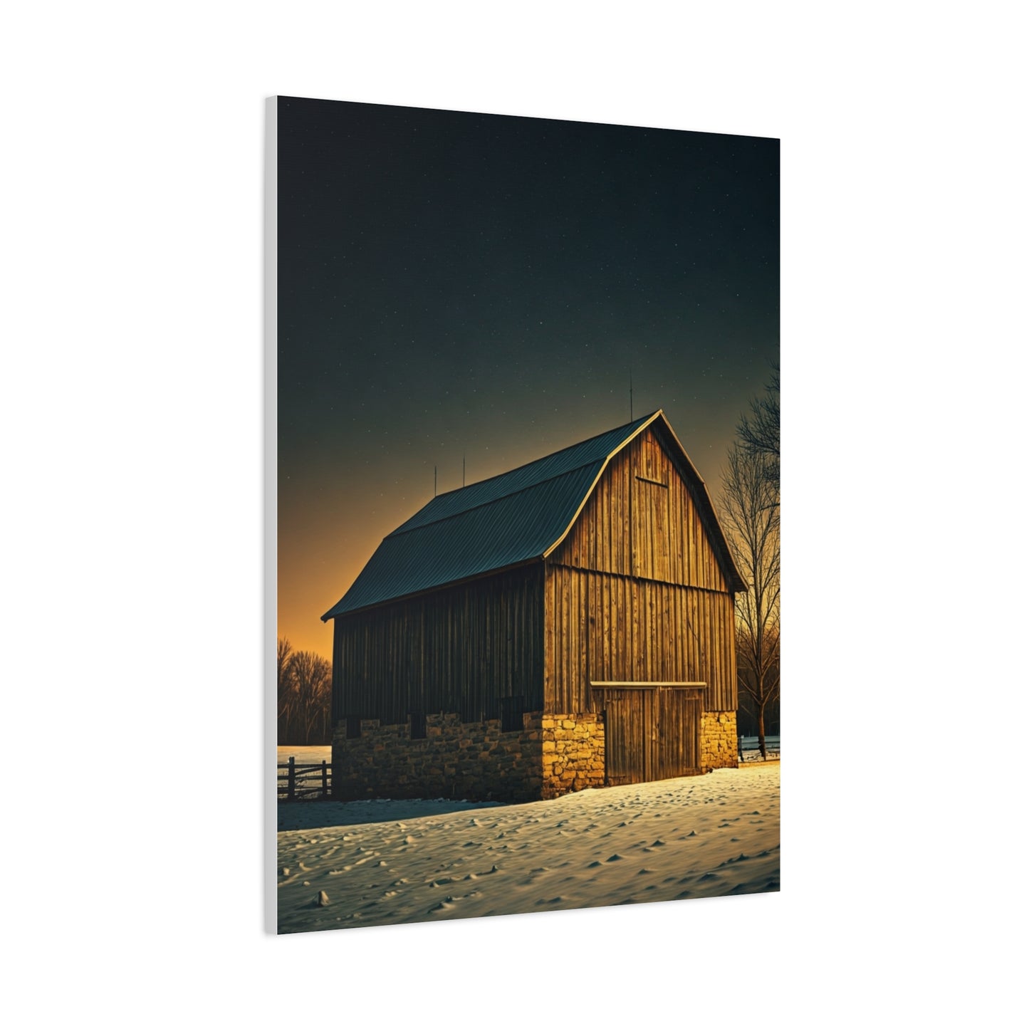 Winter Twilight Barn Landscape Wall Art & Canvas Prints
