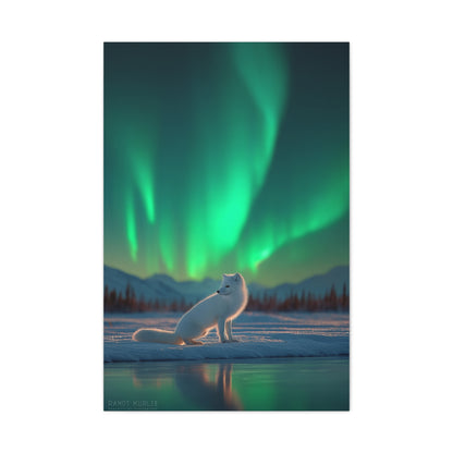 Arctic Fox Aurora Night Wall Art & Canvas Print