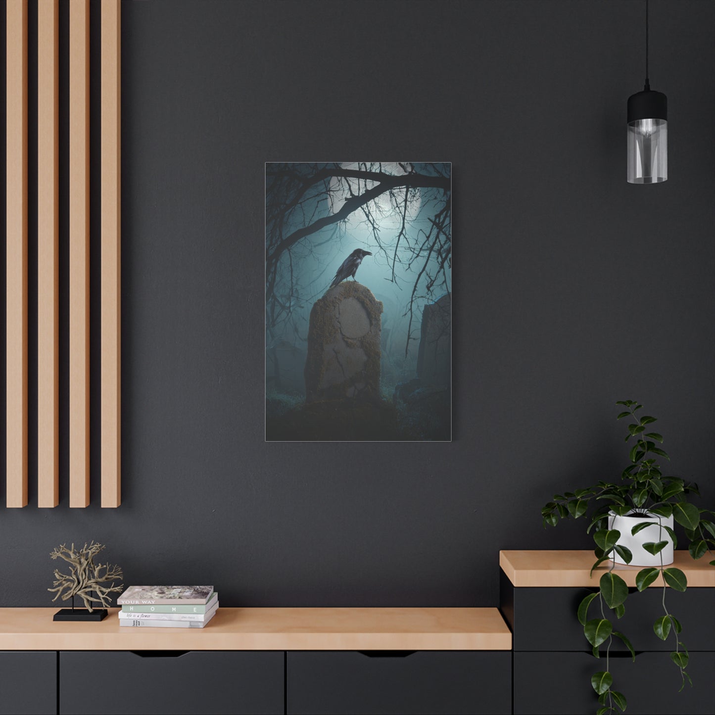 Raven on Ancient Gravestone Wall Art & Canvas Print