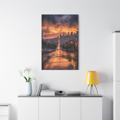 San Francisco Rainy Sunset Cityscape Wall Art & Canvas Print