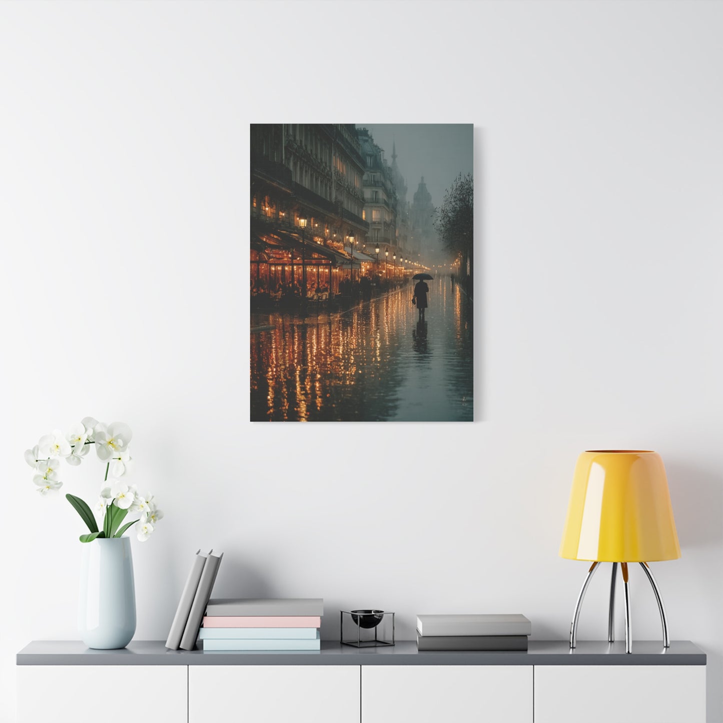 Rainy Paris Café Evening Wall Art & Canvas Print