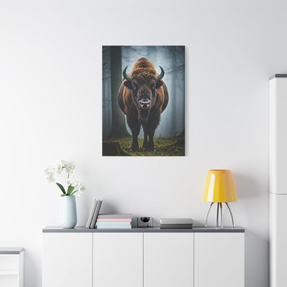 Bison Emerging from Forest Mist Wall Art & Canvas Print