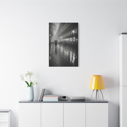 Rainy Paris Street Monochrome Wall Art & Canvas Print