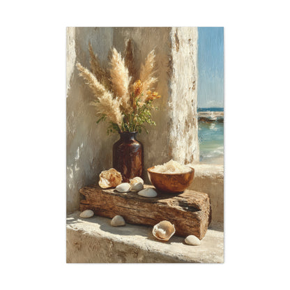 Driftwood Coastal Still Life with Pampas Wall Art & Canvas Print