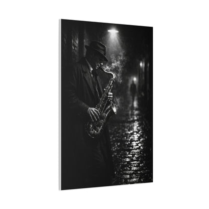 Noir Jazz Saxophone Alley Wall Art & Canvas Print