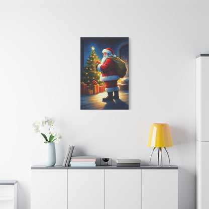 Painted Santa Delivering Gifts at Christmas Night Wall Art & Canvas Print