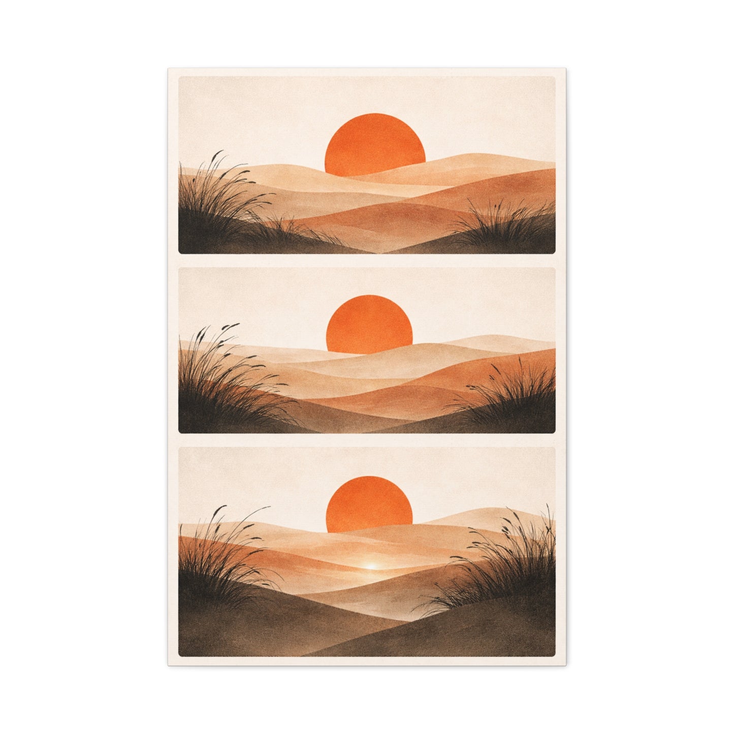 Japandi Orange Sun Triptych Landscape Wall Art & Canvas Print
