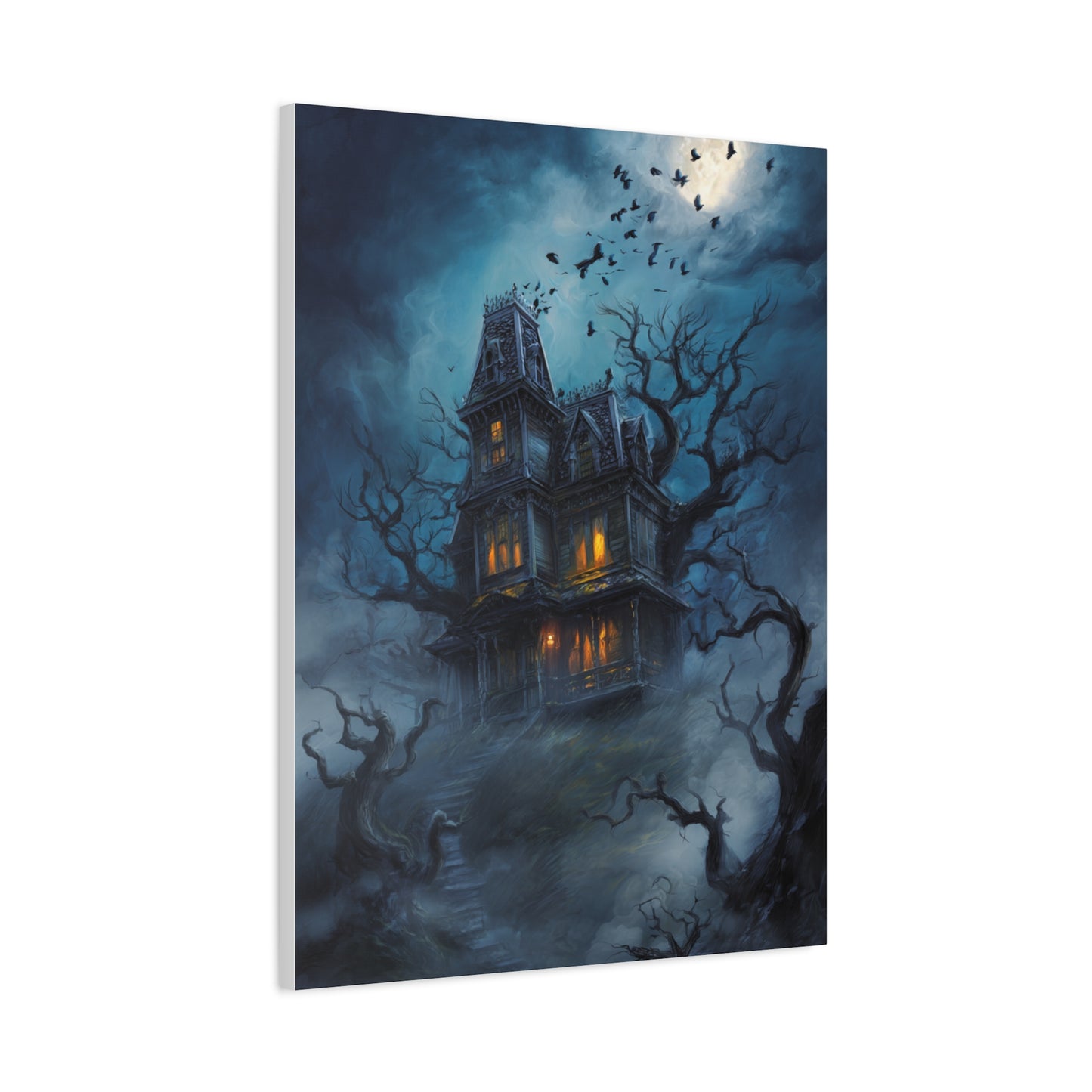 Haunted Victorian House Under the Full Moon Wall Art & Canvas Print