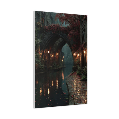 Gothic Autumn Canal Bridge Wall Art & Canvas Print
