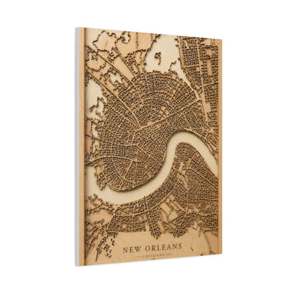 New Orleans Wooden Map Relief Wall Art & Canvas Print