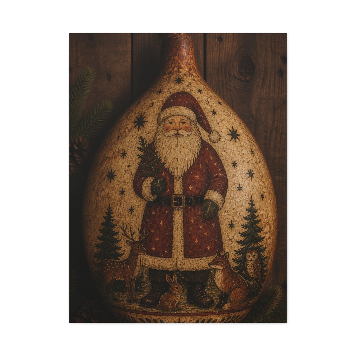 Folk Art Santa Gourd Plaque Wall Art & Canvas Print