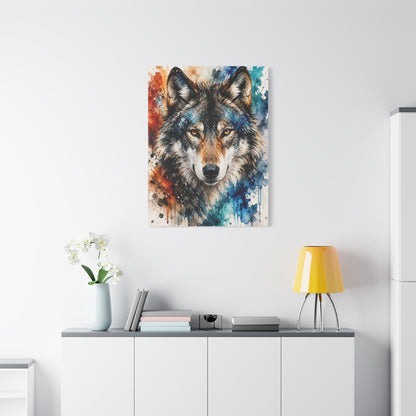 Watercolor Splash Wolf Expression Portrait Wall Art & Canvas Print