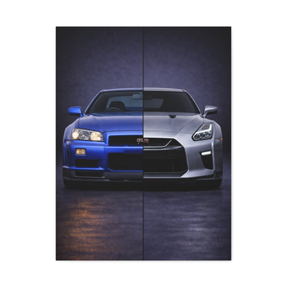 Nissan GT R Split R34 Skyline vs R35 Evolution Wall Art & Canvas Prints