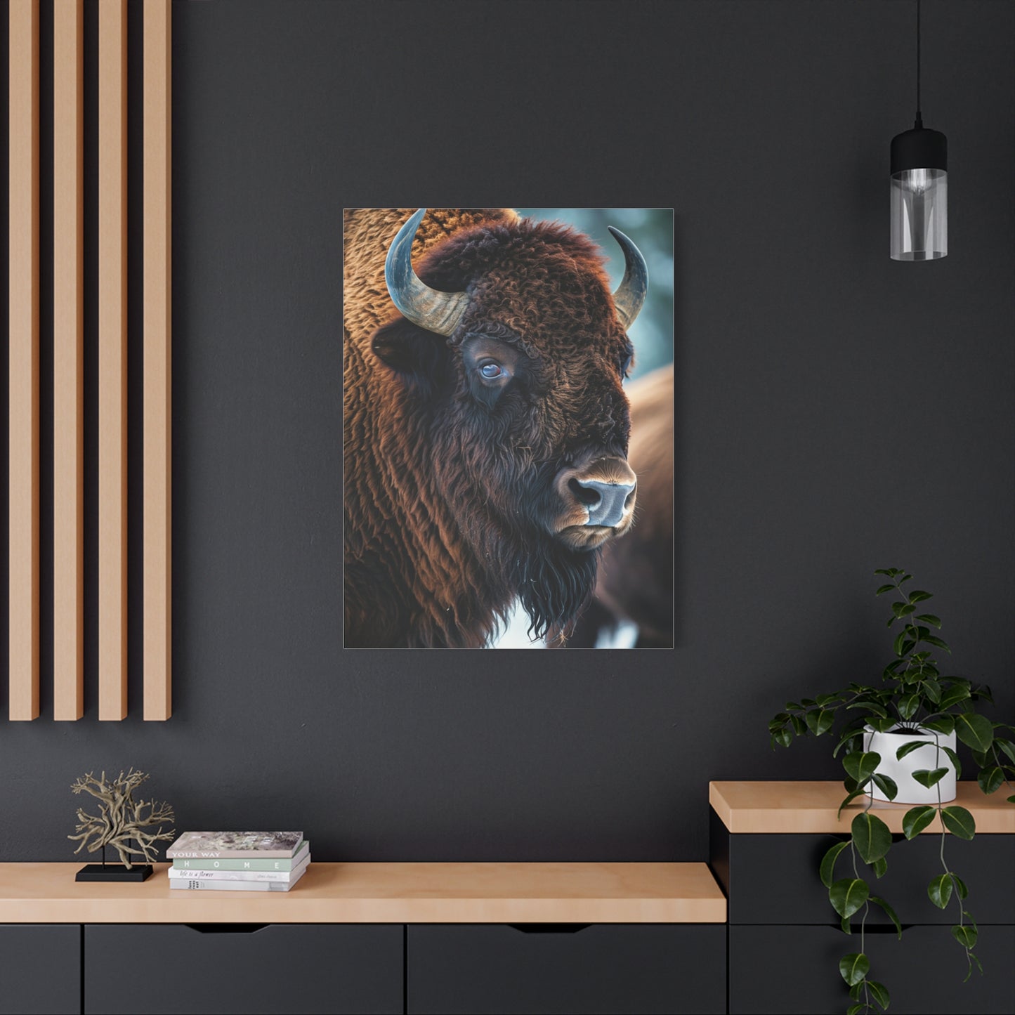 Three-Quarter Angle American Bison with Soft Natural Backdrop Wall Art & Canvas Print
