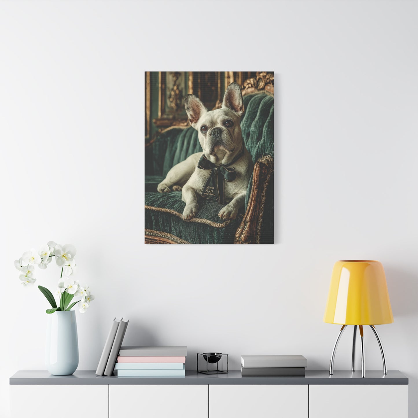 French Bulldog Velvet Sofa Portrait Wall Art & Canvas Print