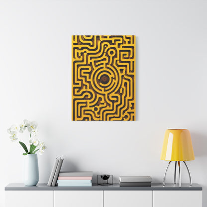 Circular Labyrinth Yellow Relief Design Wall Art & Canvas Print