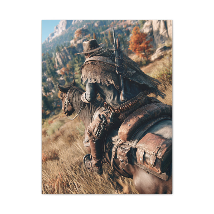 Cowboy Riding Through Mountain Canyon Wall Art & Canvas Print