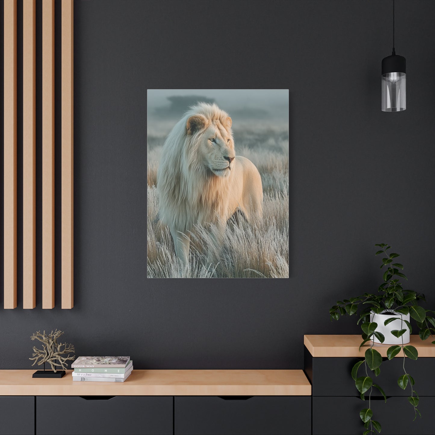 White Lion Frosted Grass Portrait Wall Art & Canvas Print