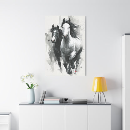 Monochrome Running Horses Abstract Wall Art & Canvas Print