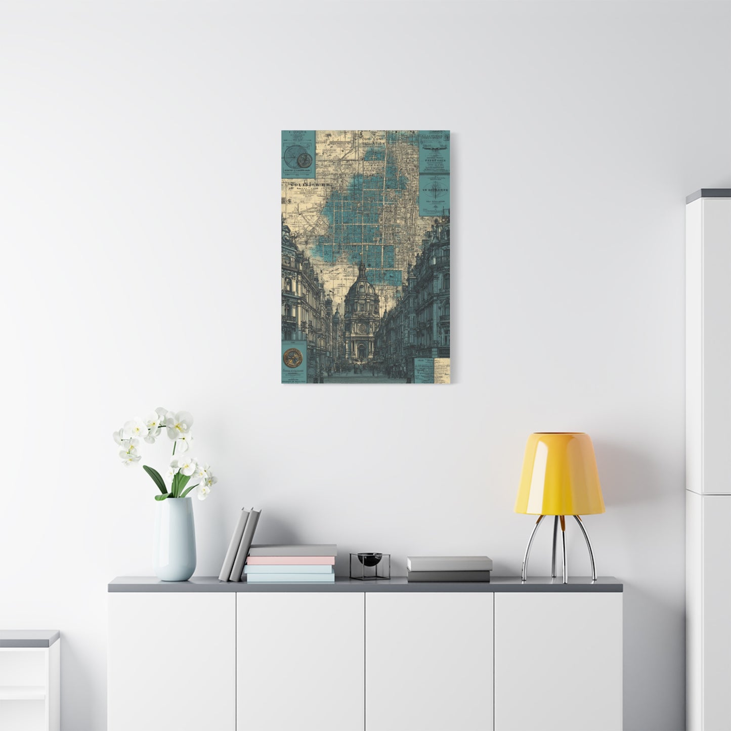 Vintage City Map Architectural Collage Wall Art & Canvas Print