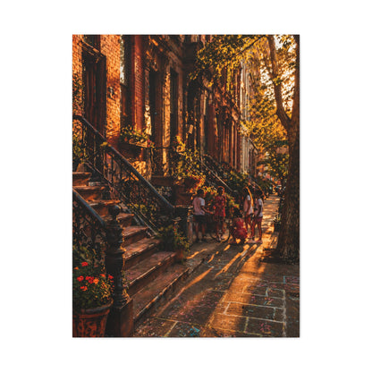 Harlem Brownstone Golden Hour Scene Wall Art & Canvas Print