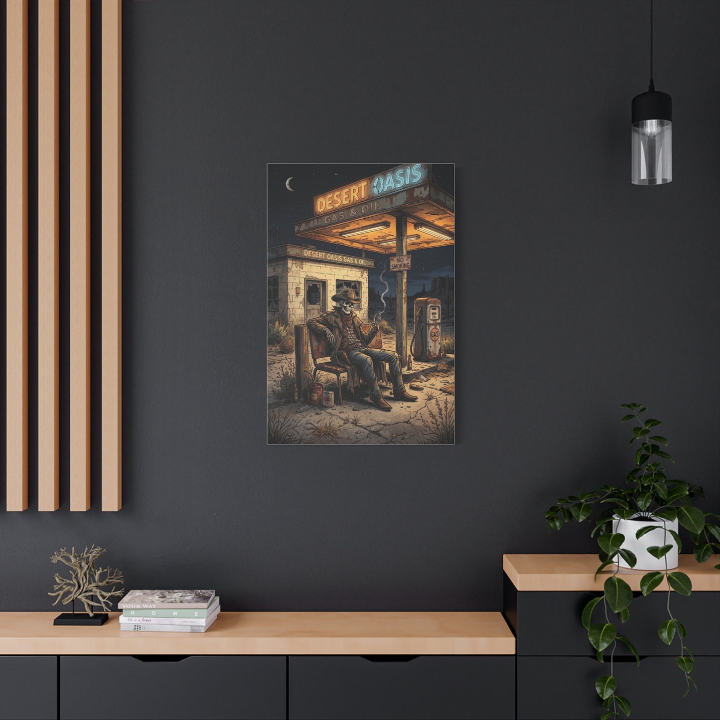 Desert Oasis Skeleton Cowboy Scene Wall Art & Canvas Print
