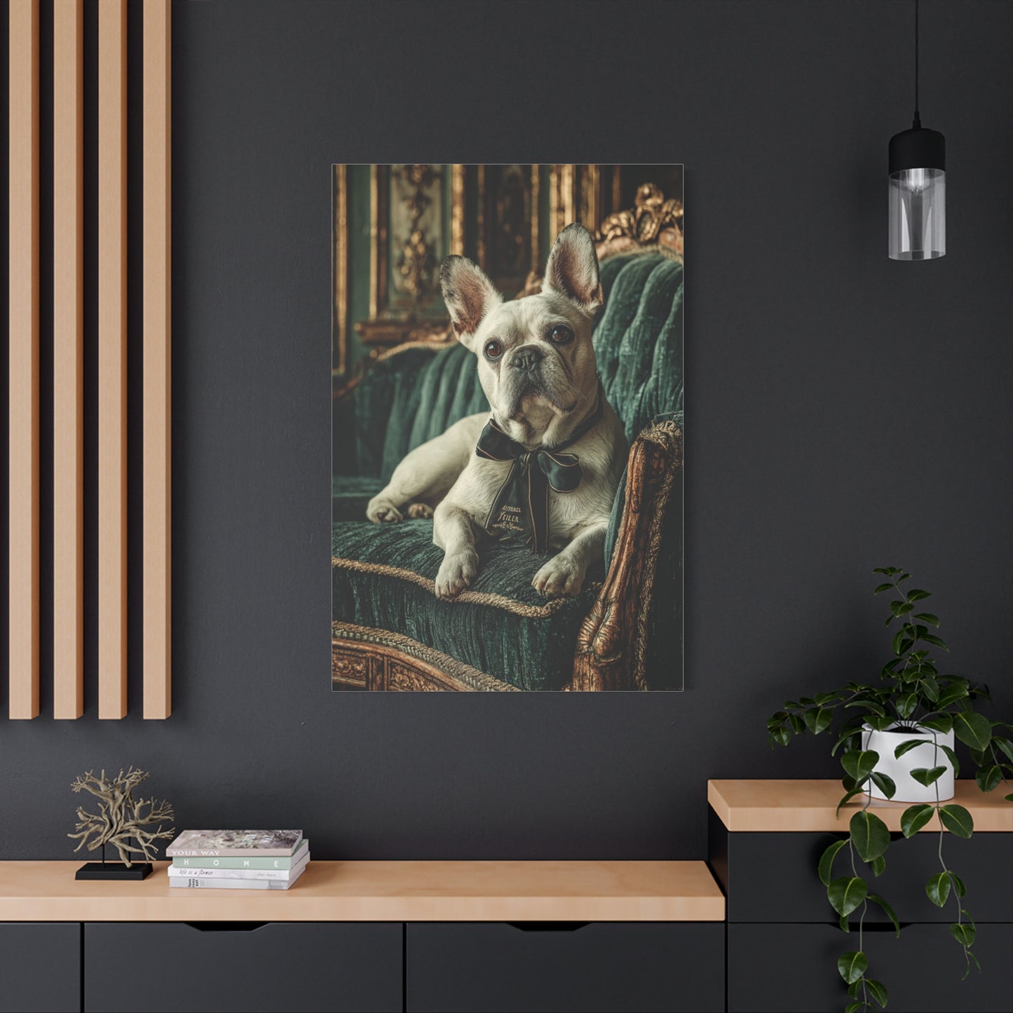 French Bulldog Velvet Sofa Portrait Wall Art & Canvas Print
