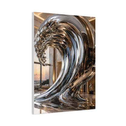 Luxury Chrome Wave Sculpture Interior Wall Art & Canvas Print