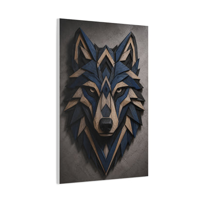 Layered Blue Geometric Wolf Head Sculpture Wall Art & Canvas Print