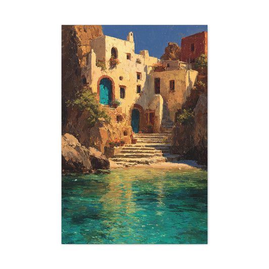 Mediterranean Coastal Village Wall Art & Canvas Print