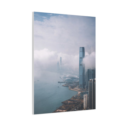 Hong Kong Foggy Harbor Skyline Wall Art & Canvas Print
